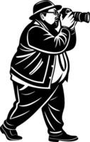 Plump grapher Capturing Moments with Camera Stylish Attire and Focused Expression vector