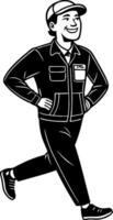 Cheerful Worker Walking Character in Uniform for Tattoo Design or Graphic Projects vector