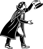 Magician Performing Hat Trick with Classic Costume and Dynamic Pose for Event Decor vector