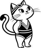 Cute Cat Swimming in a Swimsuit with Goggles Fun Cartoon Character for Coloring Pages vector