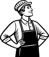 Cheerful Baker in Apron Smiling with Confidence Retro Illustration for Bakery Designs vector