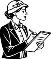 Elegant Woman in Formal Attire Holding Clipboard and Notepad for Professional Use vector