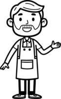 Friendly Male Character in Apron Gesturing Cheerfully for Community Engagement Or Educational Use vector