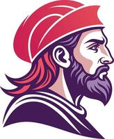 Historical Sea Captain Profile Art with Bold Colors Perfect for Tattoo and Design vector