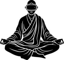 Meditating Person in Virtual Reality Headset Embracing Technology and Mindfulness vector