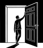 Man Opening Door Symbolizing New Beginnings and Opportunities in Life and Change vector