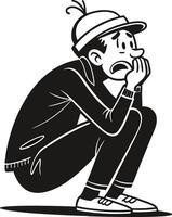 Despondent Character Sitting with Hands on Face Depicting Anxiety and Worry vector