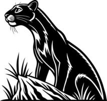 Majestic Black Panther Sitting on Rock in Wilderness for Tattoo Design and Artistic Illustrations vector