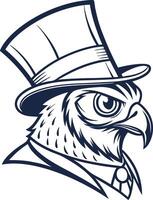 Elegant Owl with Top Hat and Bowtie Vintage Style Illustration for Creative Projects vector