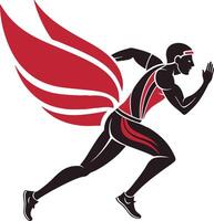 Dynamic Runner with Wings Symbolizing Speed and Agility for Athletic Themes and Designs vector