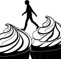 Person Walking on Cupcake Frosting Silhouette for Whimsical Design and Creative Projects vector