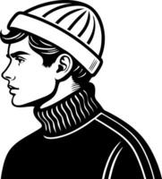 Stylish Young Man Profile Illustration with Beanie and Turtleneck for Fashion Design and Art vector