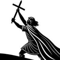 Heroic Warrior Holding Sword and Cross with Flowing Cape for Inspirational Designs vector