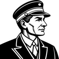 Classic Vintage Man in Uniform with Cap Portrait for Retro Style Designs and Illustrations vector