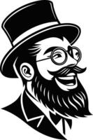 Vintage Gentleman Portrait with Beard and Top Hat for Retro Styling and Tattoo Design vector