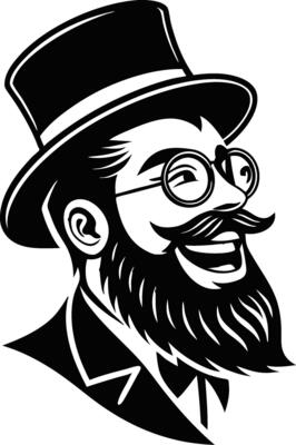 Vintage Gentleman Portrait with Beard and Top Hat for Retro Styling and Tattoo Design