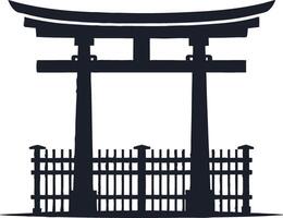 Japanese Torii Gate Silhouette with Fence for Cultural Design and Decorative Applications vector