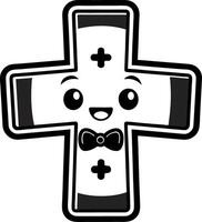Cute Cartoon Character of a Smiling Medic Cross with a Bowtie for Fun Designs and Crafts vector