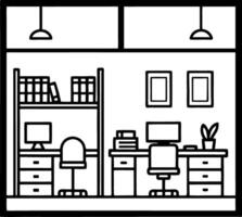 Stylish Home Office Workspace with Modern Furniture and Shelving for Productive Environments vector