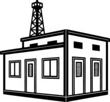 Black and White Industrial Building with Communication Tower for Graphic Design Projects vector