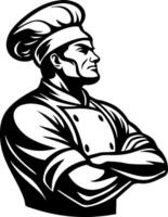 Confident Male Chef Silhouette with Crossed Arms Ideal for Culinary Branding and Menu Design vector