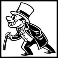 Vintage Dapper Man in Top Hat and Tails with Cane for Print Design and Coloring Pages vector