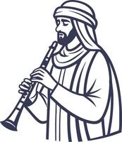 Man Playing Flute in Traditional Attire Illustration for Cultural Designs and Art Projects vector