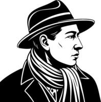 Stylish Vintage Man with Hat and Scarf Profile Illustration for Creative Projects vector