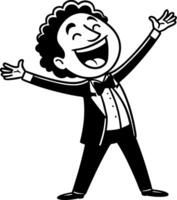 Cheerful Cartoon Performer in Tuxedo Celebrating with Open Arms for Event Invitations vector