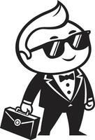 Stylish Cool Character in Tuxedo with Sunglasses Holding Briefcase for Business Themes vector