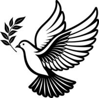 Elegant Flying Dove with Olive Branch Symbolizing Peace and Freedom Suitable for Tattoos and More vector