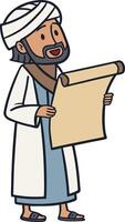 Animated Character Holding Scroll in Traditional Attire Ideal for Educational and Cultural Themes vector
