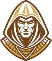 Mysterious Dark Hooded Figure Bold Graphic Design for Gaming and Fantasy Themes vector