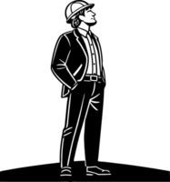 Confident Businessman in Suit with Hard Hat Standing Proudly Representing Leadership vector