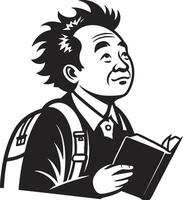 Curious Student Reading Book with Backpack Enthusiast Learning vector