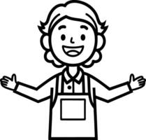 Friendly Smiling Person in Apron Inviting Gesture Character Illustration for Educational Materials vector