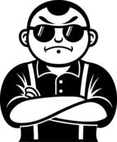Confident Cartoon Bodyguard with Brooding Expression and Sunglasses in Black and White Style vector