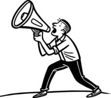 Energetic Man Shouting into Megaphone for Announcement Promotion or Protest Graphic Design vector