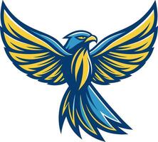 Majestic Blue and Yellow Eagle with Outstretched Wings Ideal for Branding and Tattoo Design vector
