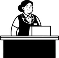 Friendly Receptionist at Front Desk with Cash Register in Modern Office Setting vector