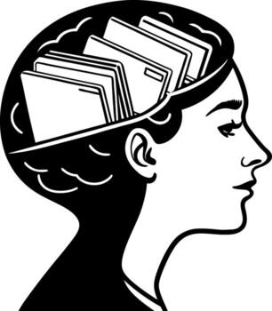 Conceptual Illustration of a Womans Head with Open Brain Showcasing Organized Files vector
