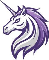 Majestic Unicorn Head with Flowing Mane in Vibrant Purple and White Color Scheme vector