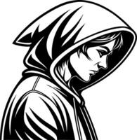 Stylized Profile of a Contemplative Person Wearing a Hooded Sweatshirt for Creative Uses vector