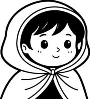 Cute Child in Hooded Cloak Character Design for Coloring Books and Illustrations vector