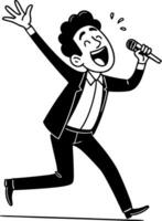 Joyful Singer with Microphone in a Fun Dance Pose Perfect for Event Promotions and Celebrations vector