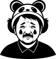 Sad Cartoon Character with Panda Hat Expressing Emotions for Creative Projects vector