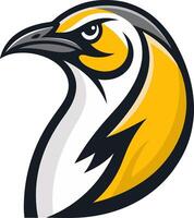 Stylized Bird Head Illustration in Yellow Black and White for Graphic Design and Print vector