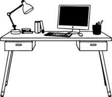 Modern Minimalist Office Desk with Computer Lamp and Books for Workspace Inspiration vector
