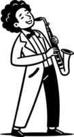 Musician Playing Saxophone in a Classic Suit Capturing Joyful Jazz Vibes for Creative Projects vector