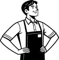 Proud Retail Worker Smiling in Apron with Confident Pose for Customer Service Graphics vector